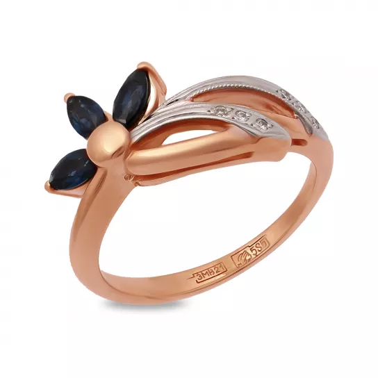 Кольцо с бриллиантами с сапфиром из золота