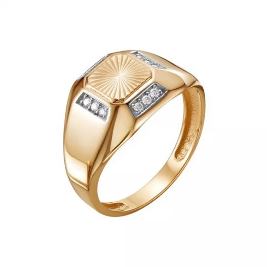 Кольцо-печатка с фианитом из золота