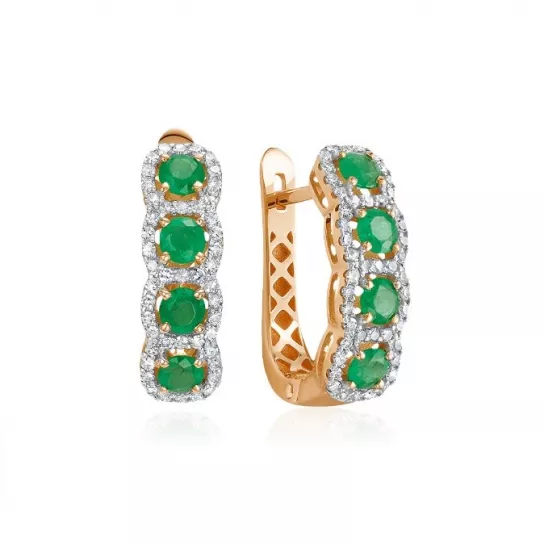 Серьги с бриллиантами с изумрудом из золота