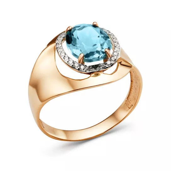 Кольцо с топазом и фианитом из золота