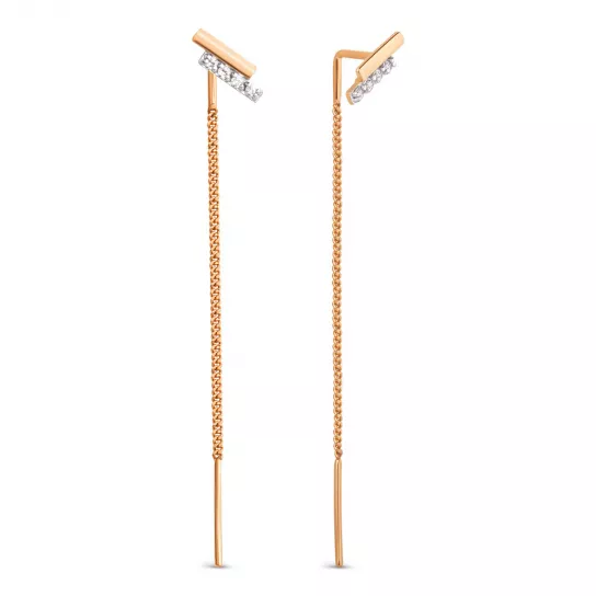 Серьги-продевки с фианитом из золота