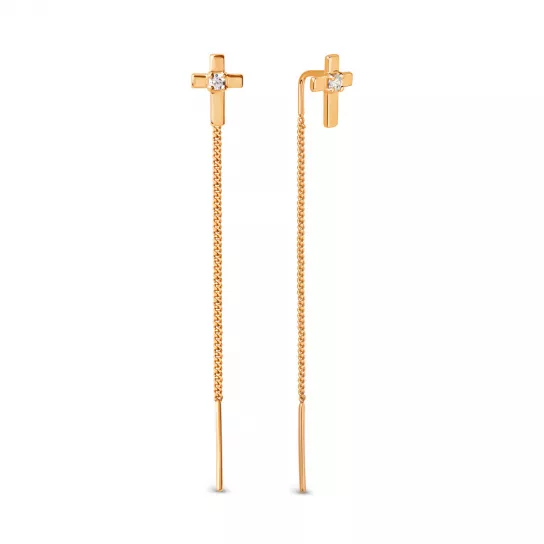 Серьги-продевки с фианитом из золота