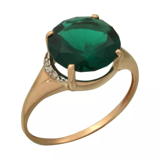 Кольцо с изумрудом и фианитом из золота