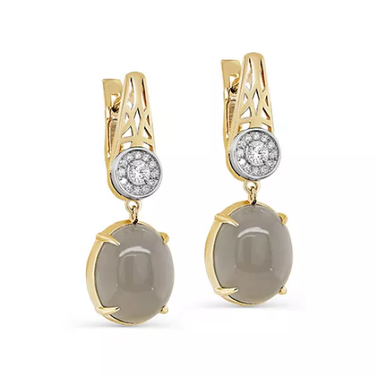 Серьги с бриллиантами с лунным камнем из золота