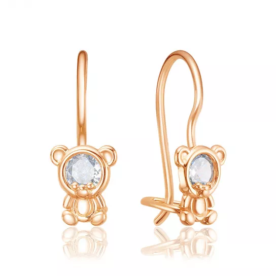 Серьги детские с фианитом из золота